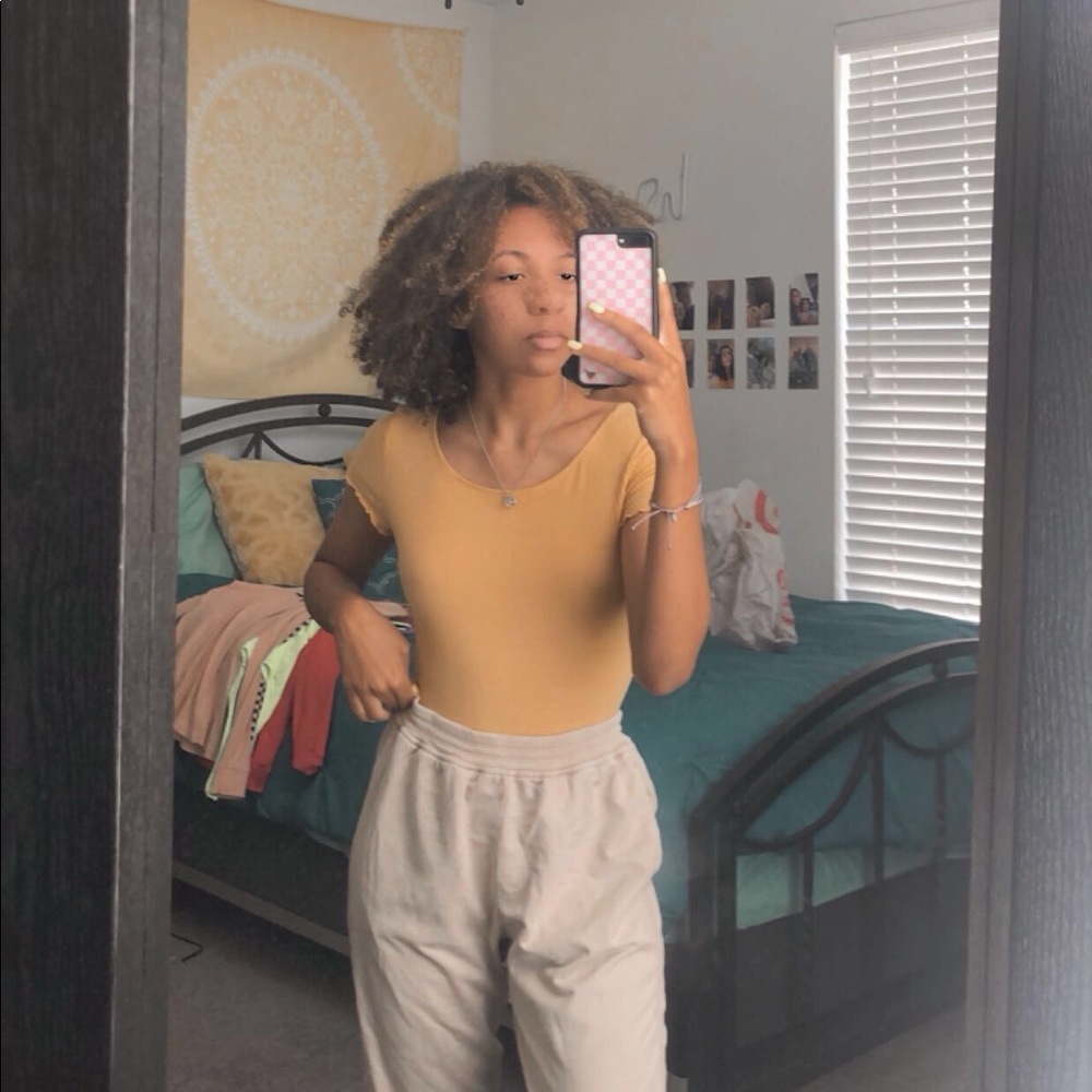 Yellow ribbed bodysuit